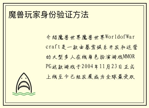 魔兽玩家身份验证方法